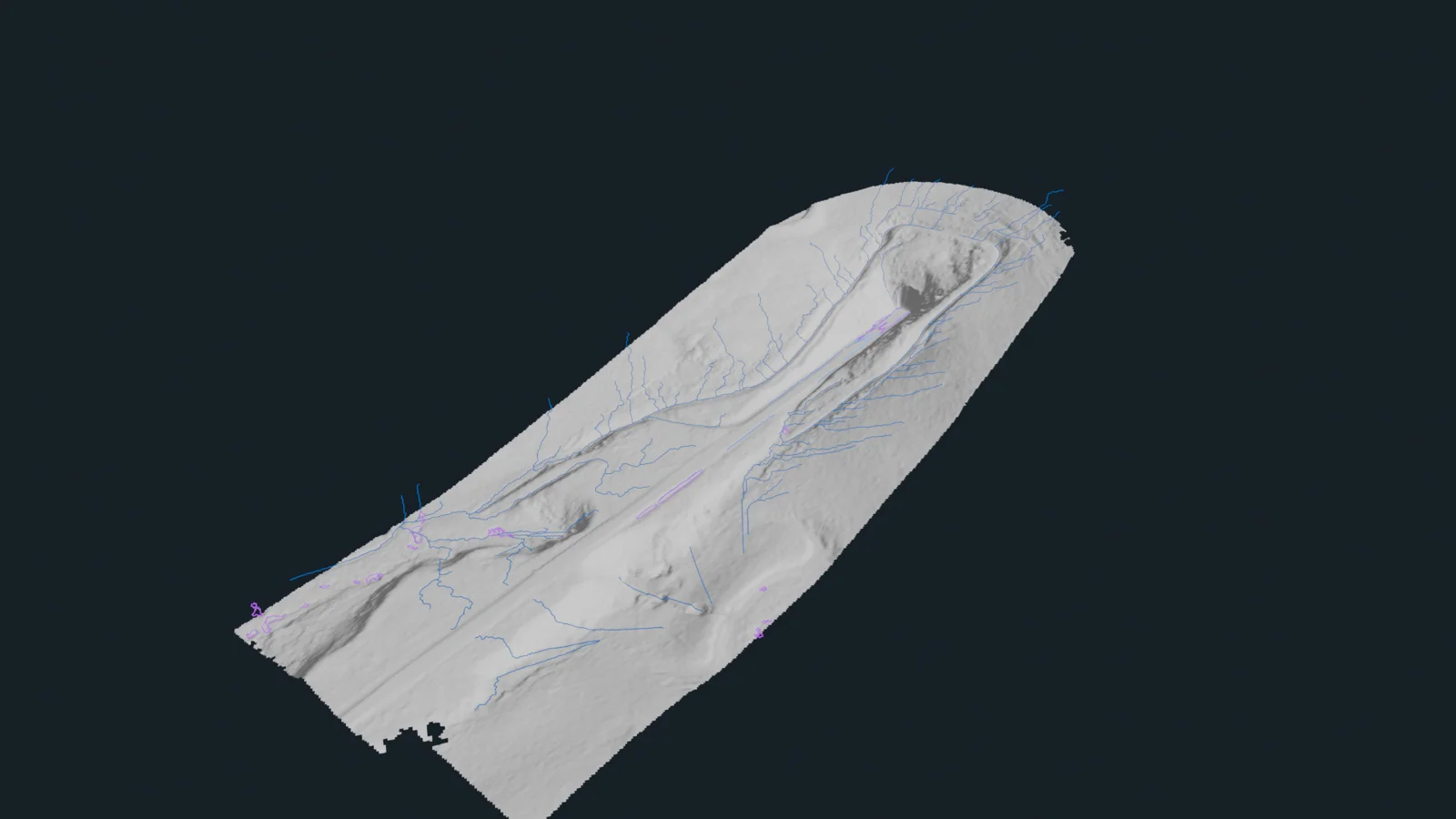 Grayscale ground terrain model of a rail corridor